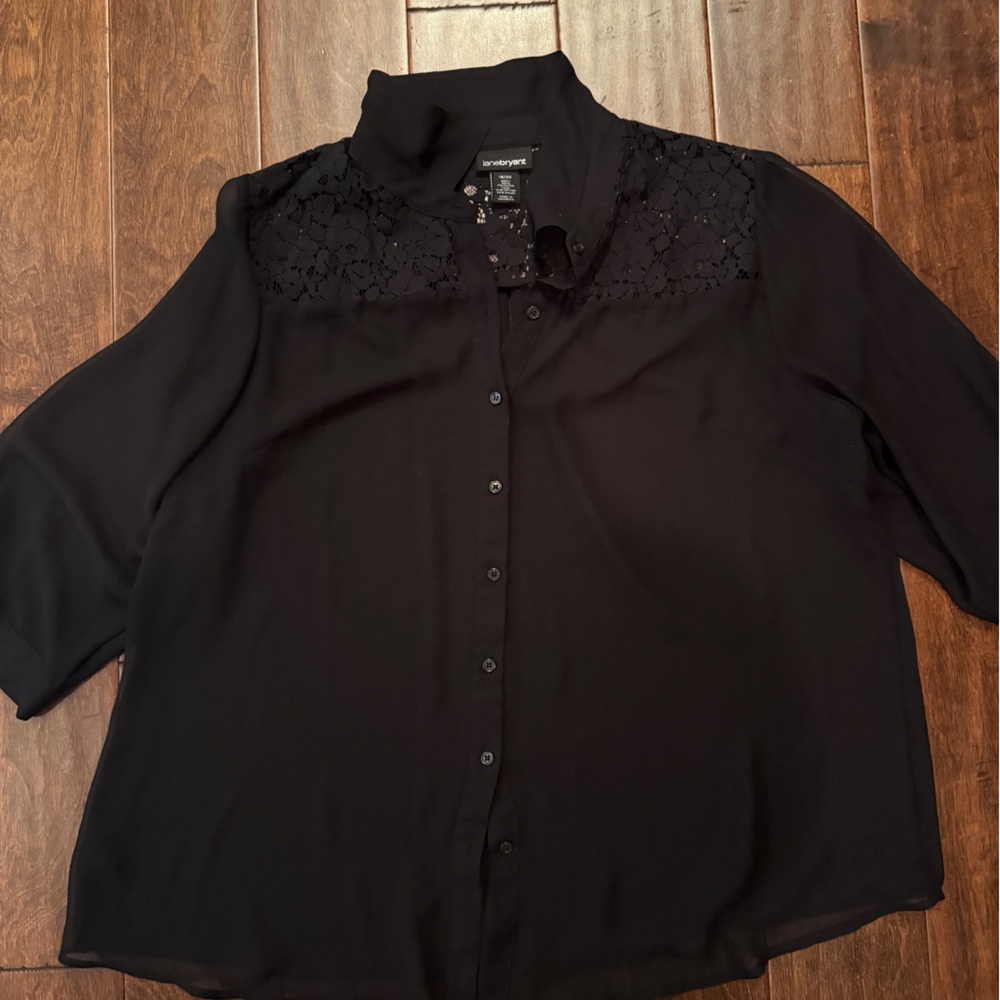 Lane Bryant Black Blouse with Lace Detail